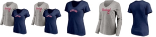 Fanatics Women's Navy, Heathered Gray Cleveland Indians Team V-Neck T-shirt Combo Set